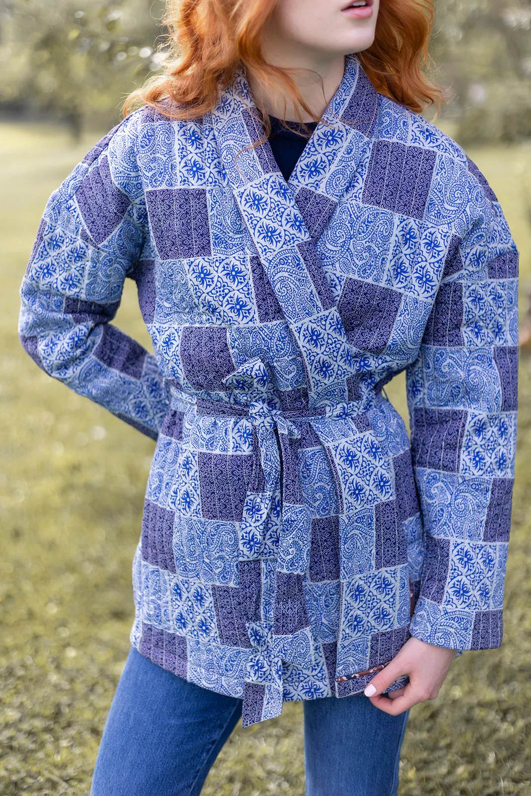 Hazel Wrap Jacket - Peacoat Venetian Tile | Julia Amory