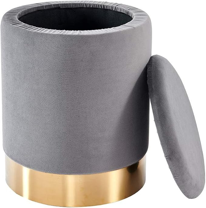 Mxfurhawa Round Storage Ottoman Velvet Footrest Vanity Stool, Padded Modern Stool with Storage Go... | Amazon (US)