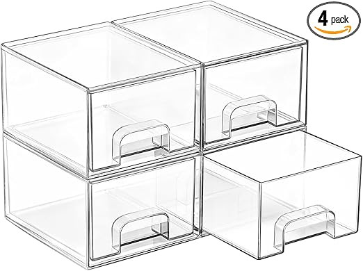 Vtopmart 4 Pack Small Clear Stackable Storage Drawers,Acrylic Bathroom Makeup Organizer,Plastic S... | Amazon (US)