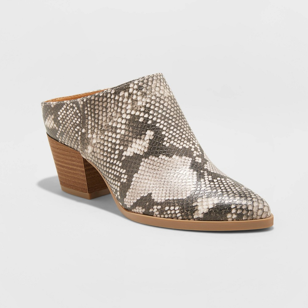 Women's Makana Faux Leather Snake Heeled Mules - Universal Thread™ | Target