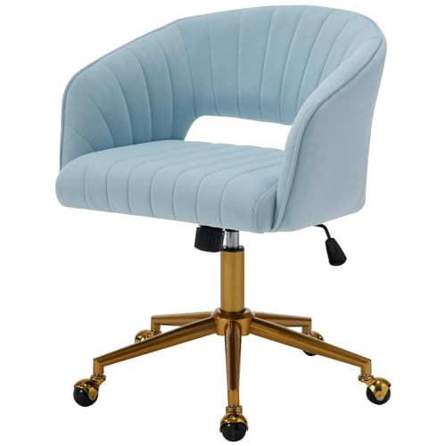 Westice Home Office Desk Chairs, Modern Velvet Rolling Chair, Height Adjustable Swivel Vanity Chair with Golden Base, Ergonomic Chair for Study, Living Room Computer Room, Light Blue | Amazon (US)
