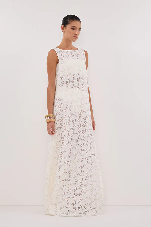 LOULA WHITE LACE MIDI DRESS | DISSH