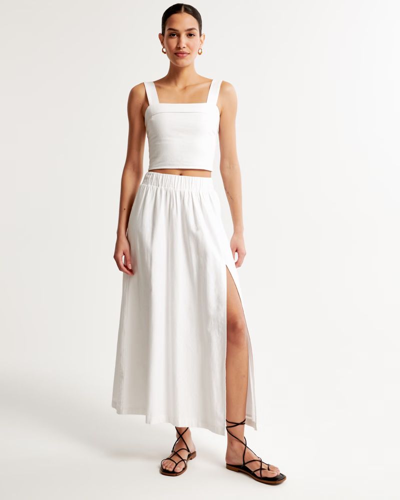 Linen-Blend High-Slit Maxi Skirt | Abercrombie & Fitch (US)