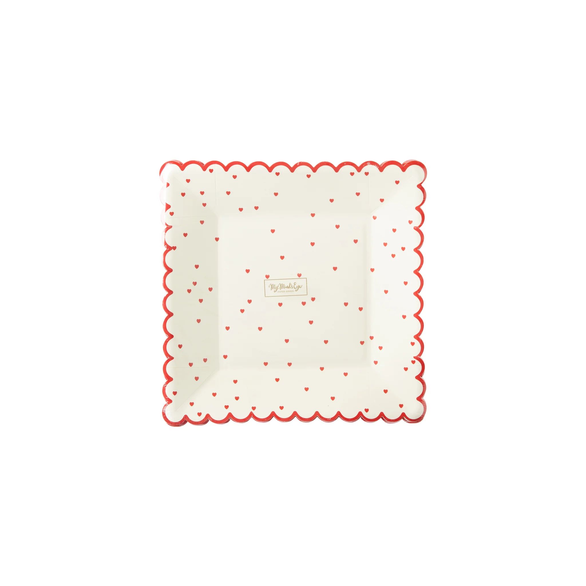 Valentine Red Scattered Heart Scalloped 8" Plate | My Mind's Eye