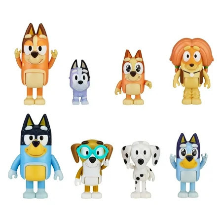 Bluey's Family and Friends - 8 Pack - 2.5-3" Bluey, Bingo, Chilli (Mum) and Dad (Bandit), Honey, Socks, Chloe and Indy Figures | Walmart (US)