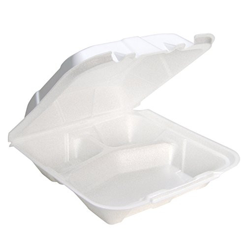 Pactiv YTD19903 Foam Hinged Lid Containers, White, 9 x 9 x 3-1/4, 3-Compartment (Case of 150) | Amazon (US)