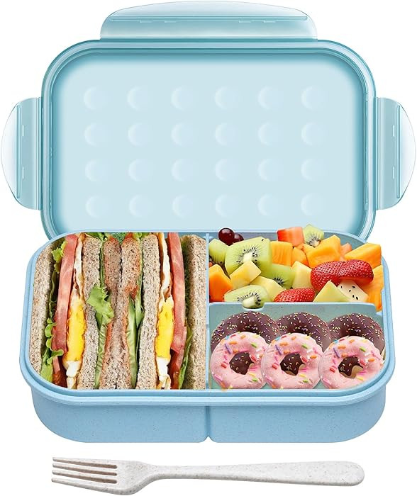 Wheat Straw Lunch Box, Leakproof 3-Compartment Bento Box for Kids & Adults, BPA-Free Lunch Contai... | Amazon (US)