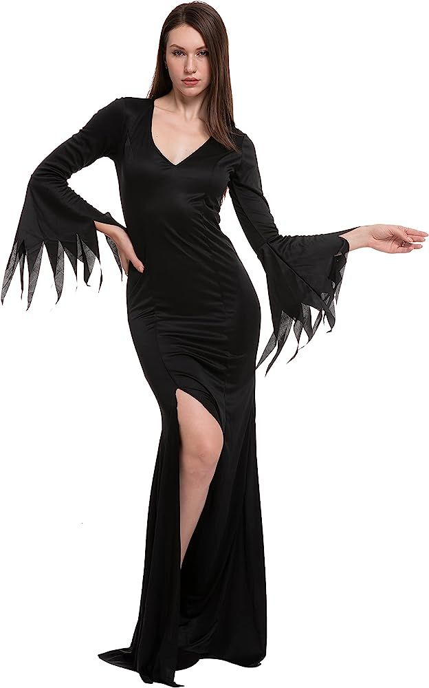 Women Floor Length Gothic Dress Black Witch Dress Costume for Halloween Cosplay Party Vintage Med... | Amazon (US)