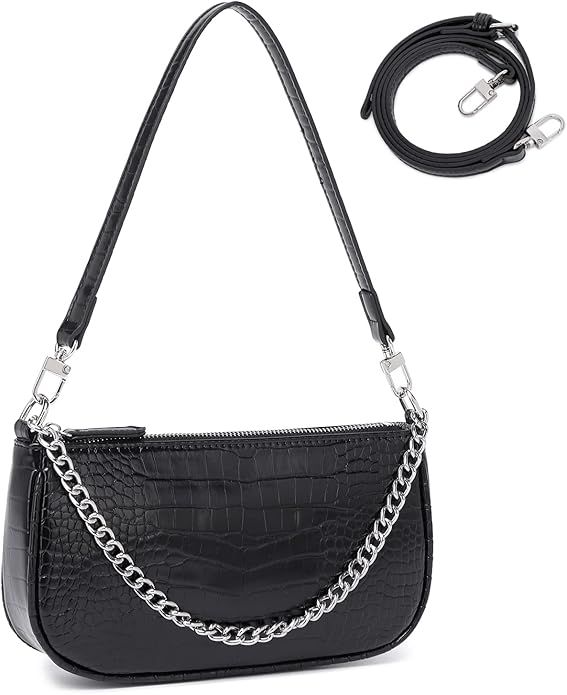Shoulder Bag for Women 90s Trendy Purse Small Crocodile Clutch Y2K Fashion Mini Handbag with Cros... | Amazon (US)