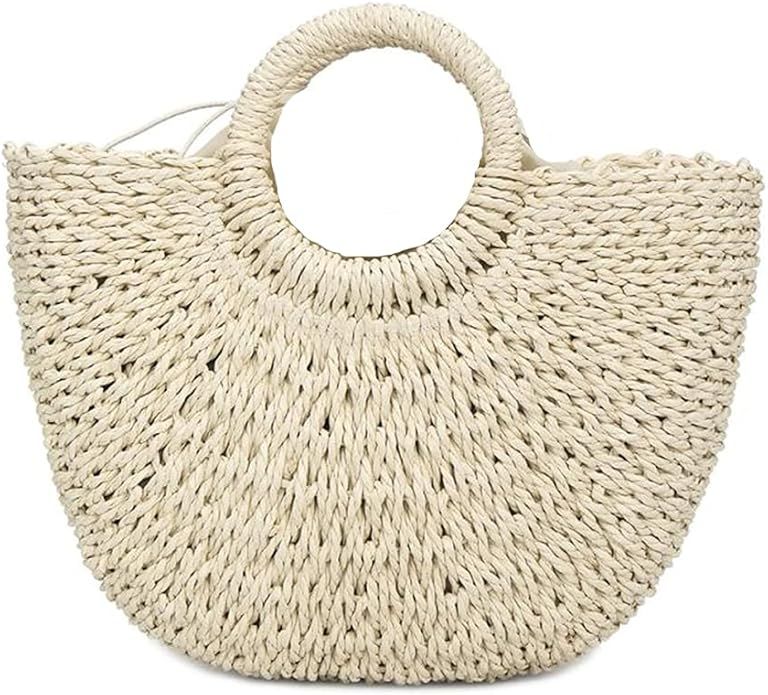 Straw Handbags Women Handwoven Round Corn Straw Bags Natural Chic Hand Large Summer Beach Tote Wo... | Amazon (US)