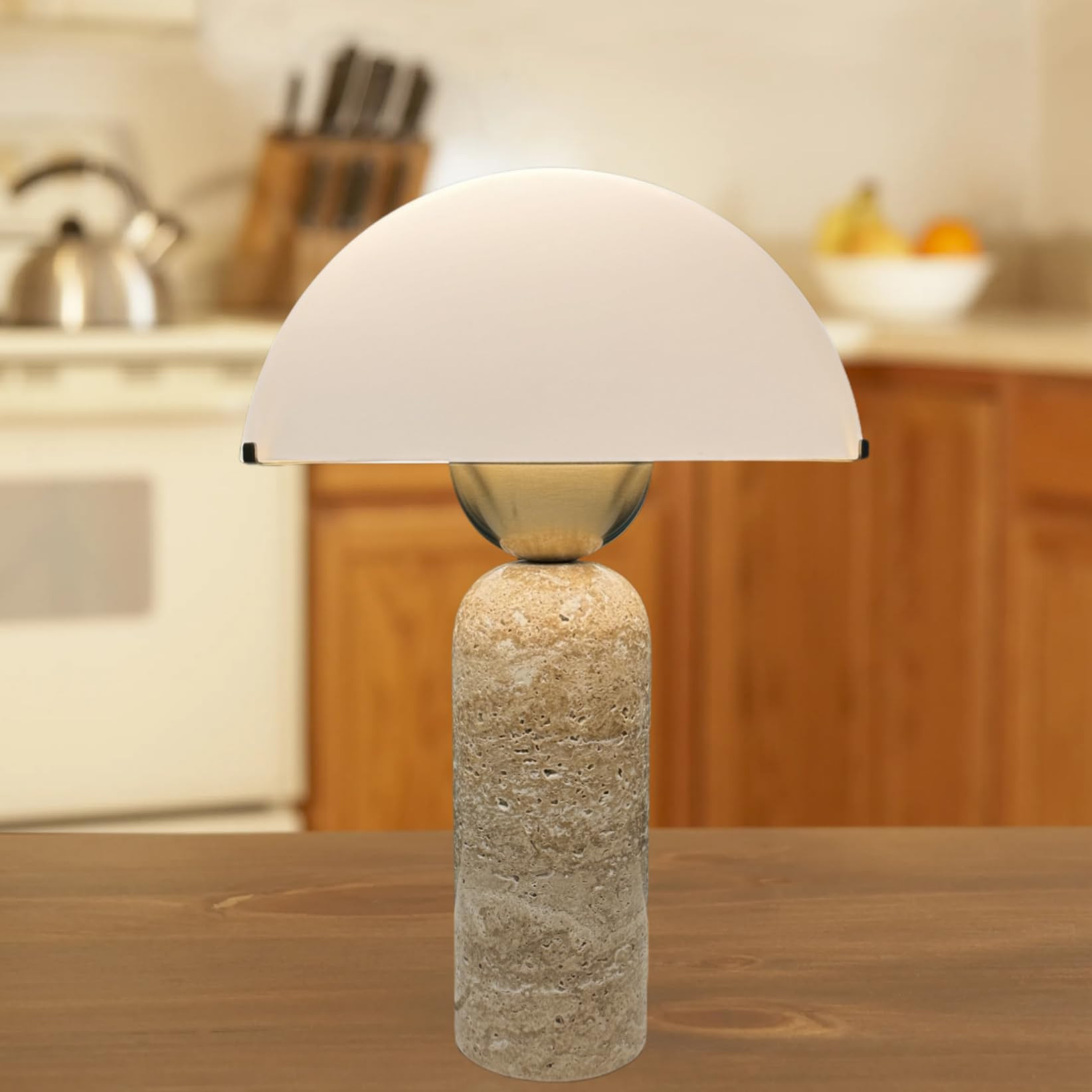 Scandinavian Modern Table Lamp Frosted Glass Shade Travertine Lamp Natural Stone Desk Lamp Mid-Ce... | Amazon (US)
