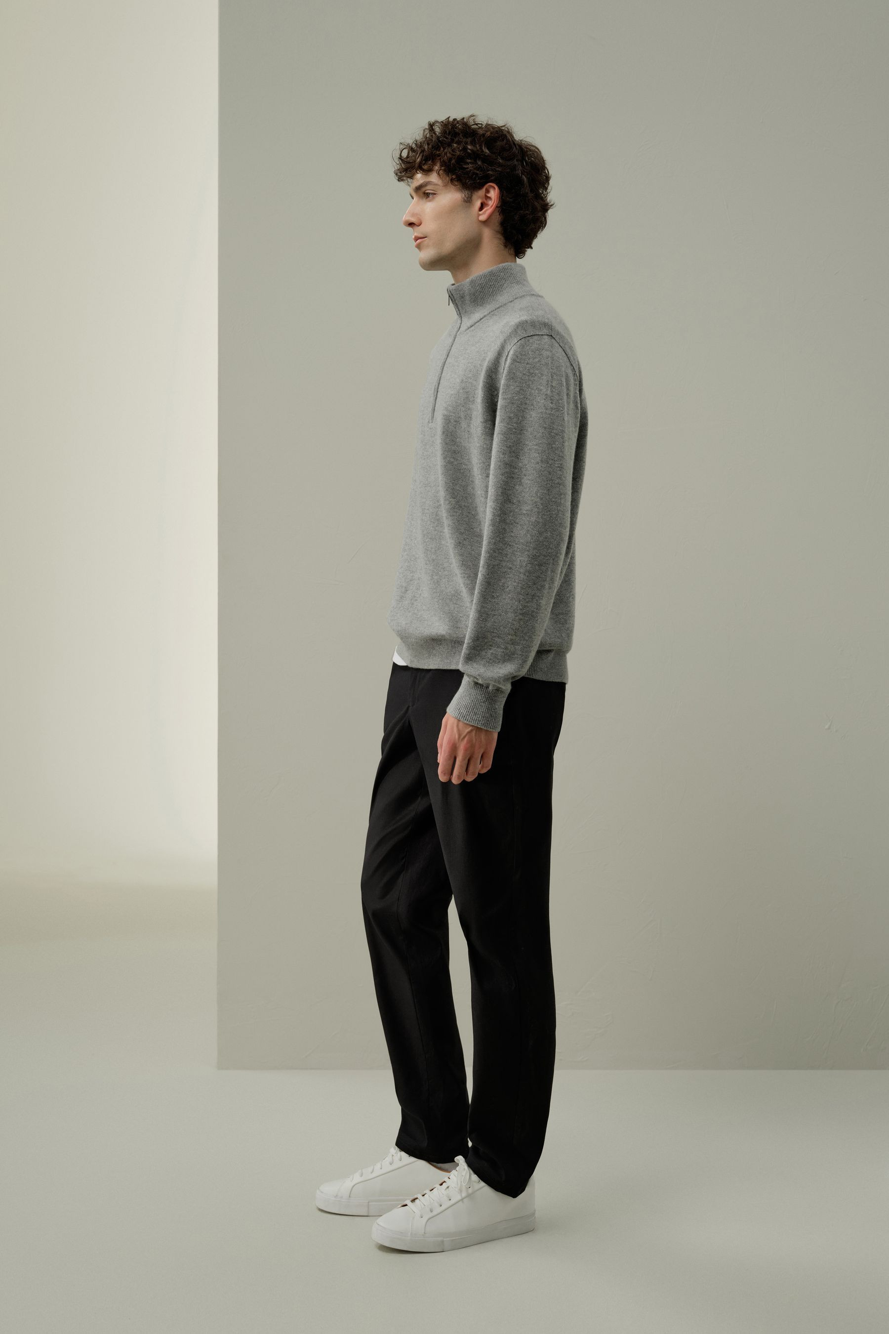 Wool Blend Stand Collar Zip-Up Sweater | LILYSILK