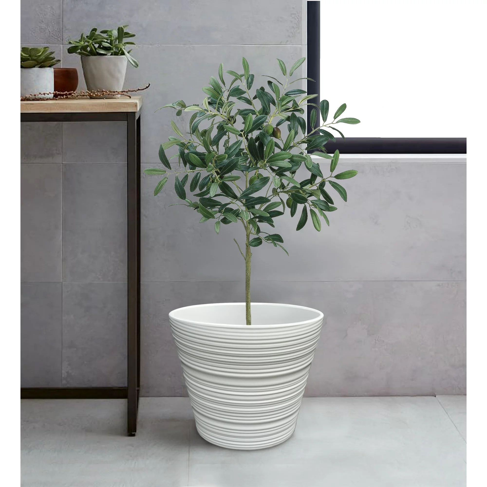 Mainstays 12" x 12" x 10" Round White Ceramic Striped Plant Planter | Walmart (US)