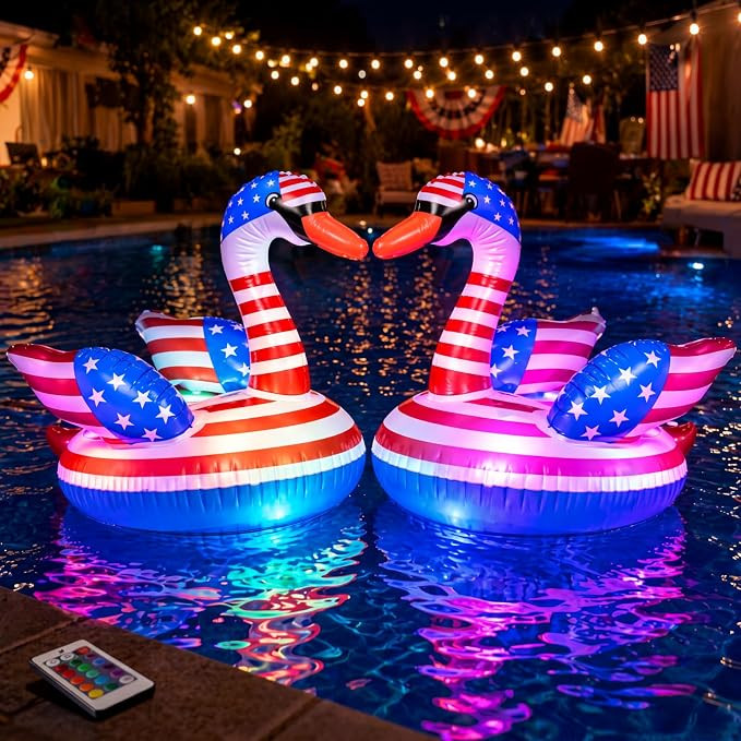 Arrowbash 2 Pack 4th of July Inflatable Swan Floating Pool Lights 19 x 16 Inch Led Patriotic Infl... | Amazon (US)