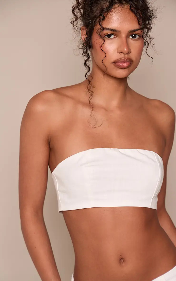 White Linen Look Tailored Bralet Co-ord | PrettyLittleThing UK