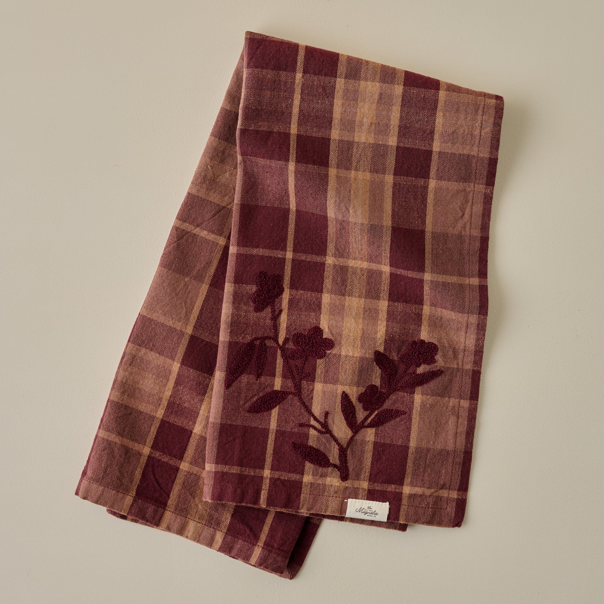 Maisley Floral Embroidered Tea Towel | Magnolia