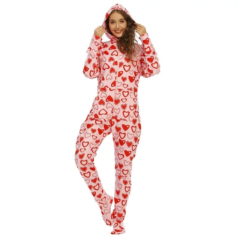 jsaierl Womens One Piece Fuzzy Warm Sherpa Hooded Pajamas Jumpsuit Zip Up Onesie Sleepwear Slim C... | Walmart (US)