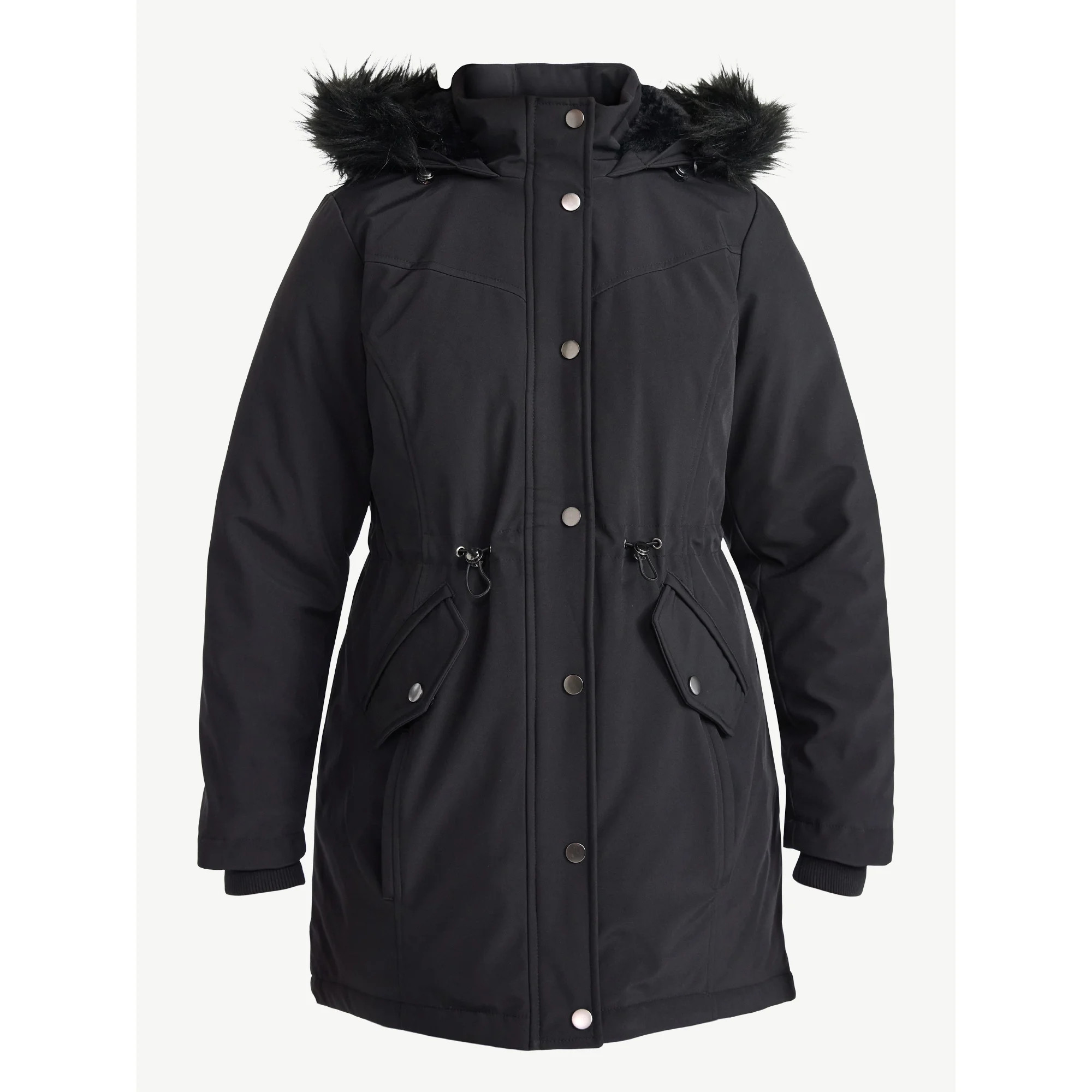 Time and Tru Women's and Women's Plus Hooded Anorak Jacket with Faux Fur Trim, Heavyweight, Sizes... | Walmart (US)