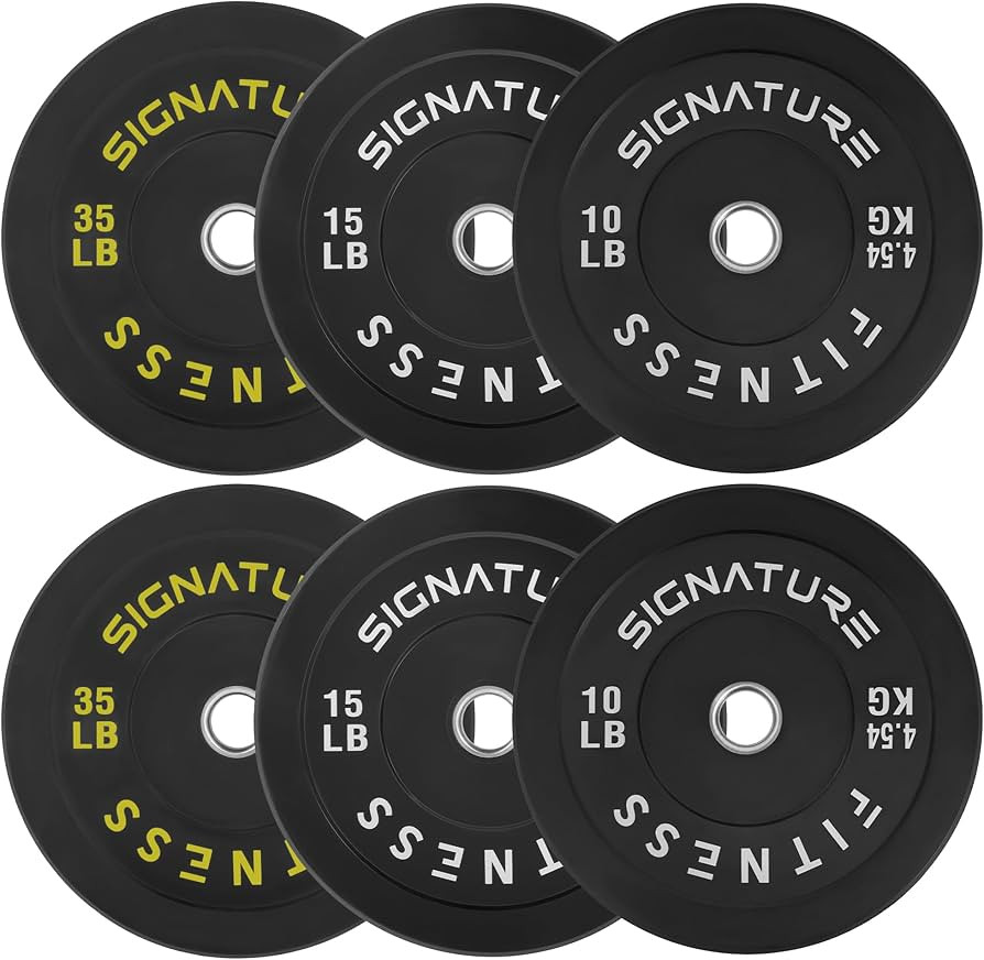 2" Olympic Bumper Plate Weight Plates with Steel Hub, 120-Pound Set, 2x 10LB, 2x 15LB, 2x 35LB | Amazon (US)