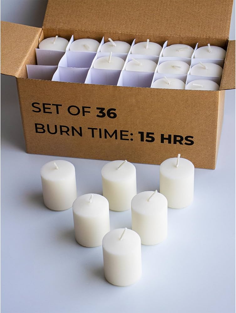 CANDWAX Unscented Ivory Votive Candles Set of 36 - Clean-Burning, Long-Lasting 15 Hour Burn - Ide... | Amazon (US)