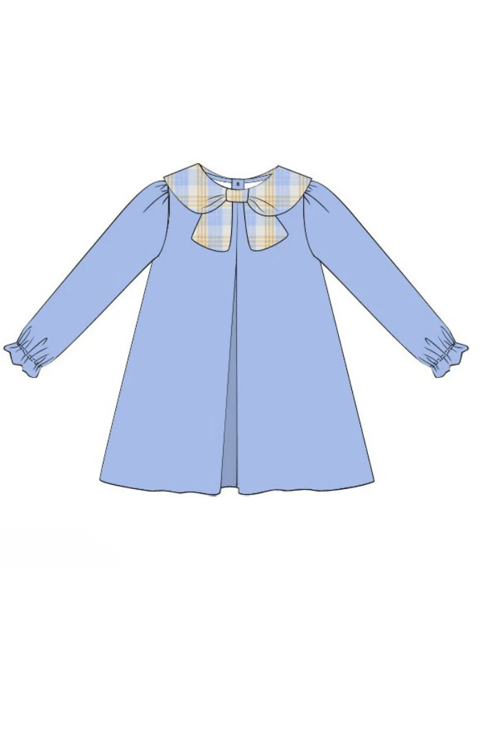 Pre-Order Blue Plaid Corduroy Dress | The Smocked Flamingo