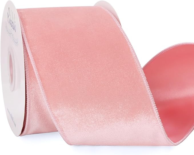 Ribbli Light Pink Velvet Wired Ribbon 4 Inch Velvet with Satin Christmas Ribbon for Gift Wrapping... | Amazon (US)