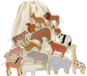 Xylolin Wooden Zoo Animal Blocks Stacking and Balancing Toy, Toddler Wood Animal Figures Blocks I... | Amazon (US)