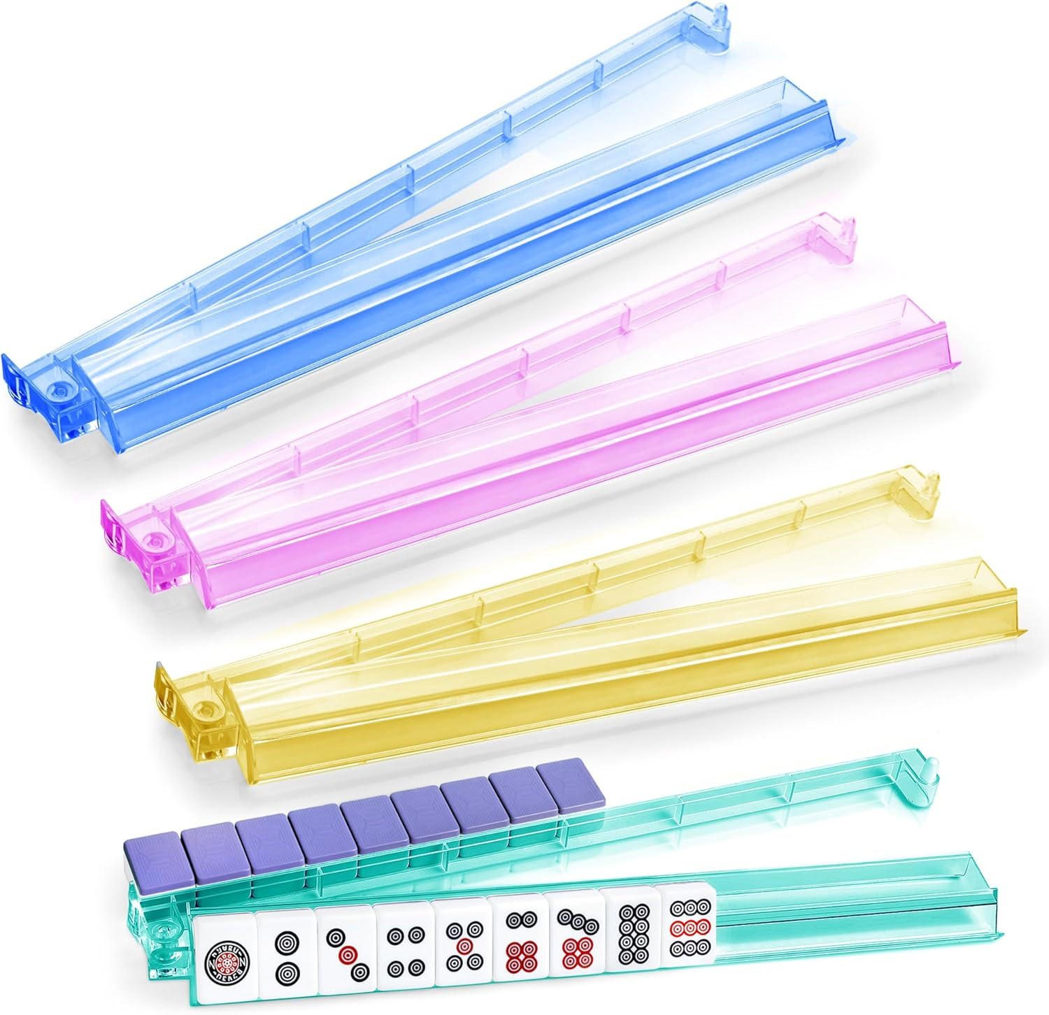 Mahjong Rack with Pushers, 4-Piece Premium Acrylic Mahjong Racks with Built-in Pushers & Rotating... | Amazon (US)