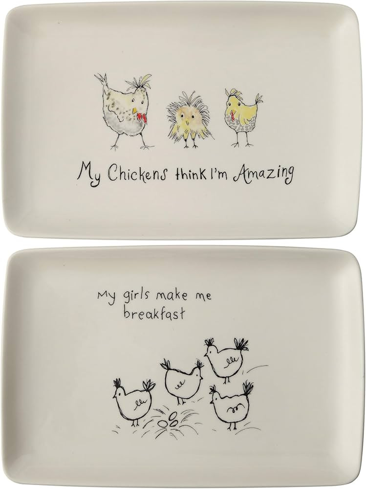 Creative Co-Op My Chickens Think I'm Amazing Rectangle White Stoneware Platter (Set of 2 Designs) | Amazon (US)