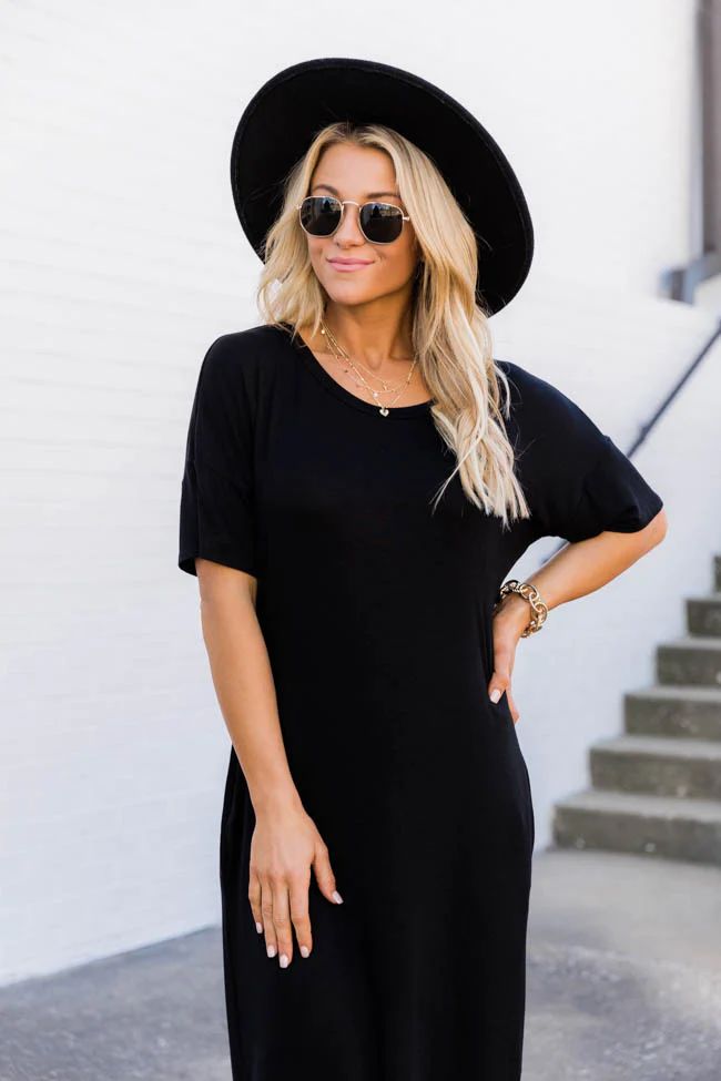Simple Melody Midi Black Dress | The Pink Lily Boutique