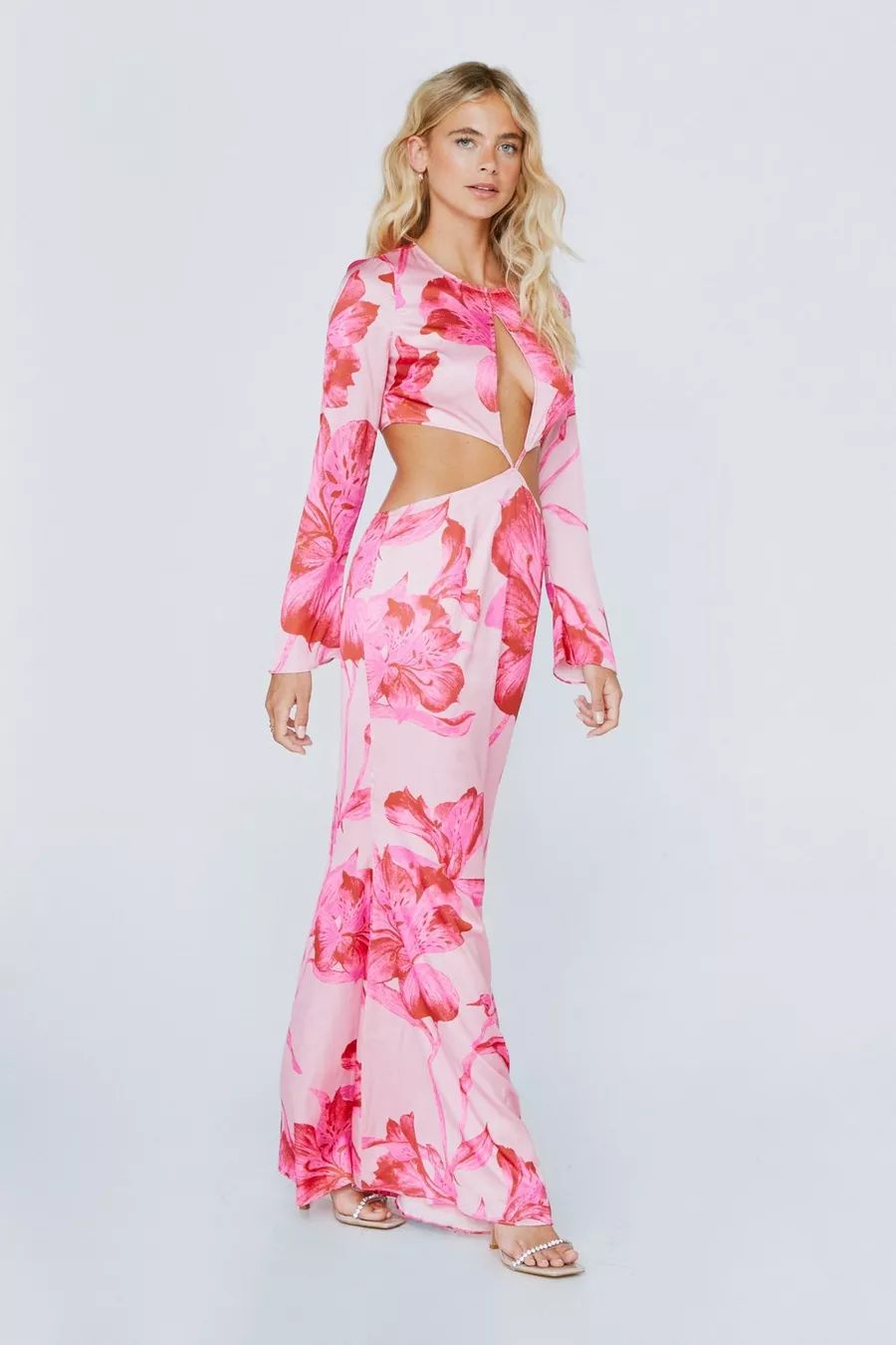 Satin Floral Print Cut Out Maxi Dress | Nasty Gal (US)