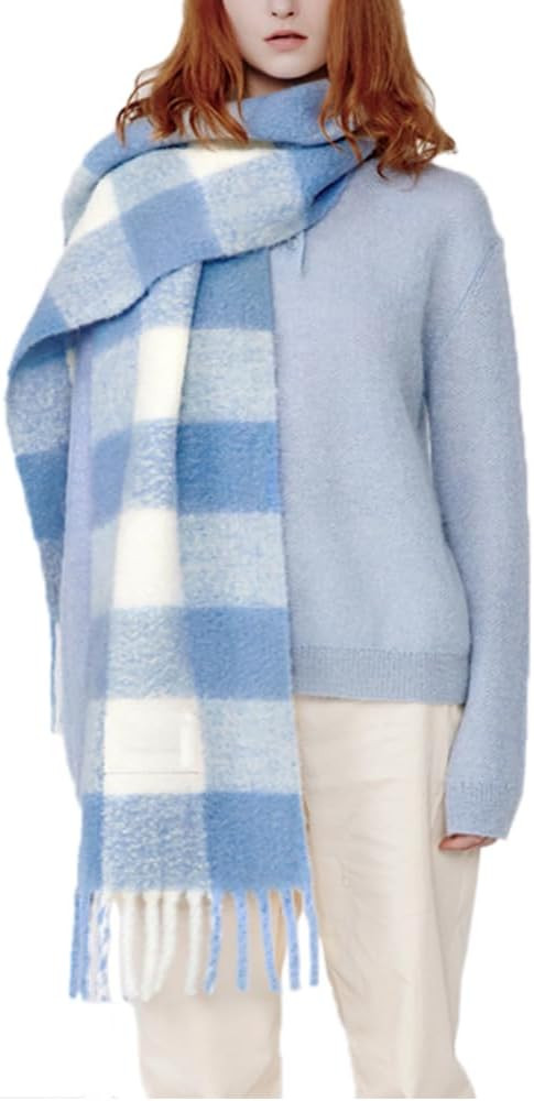 OUNIYA Large Chunky Plaid Scarf Checked Colorful Oversized Scarves Soft Big Cashmere Wool Thick W... | Amazon (US)
