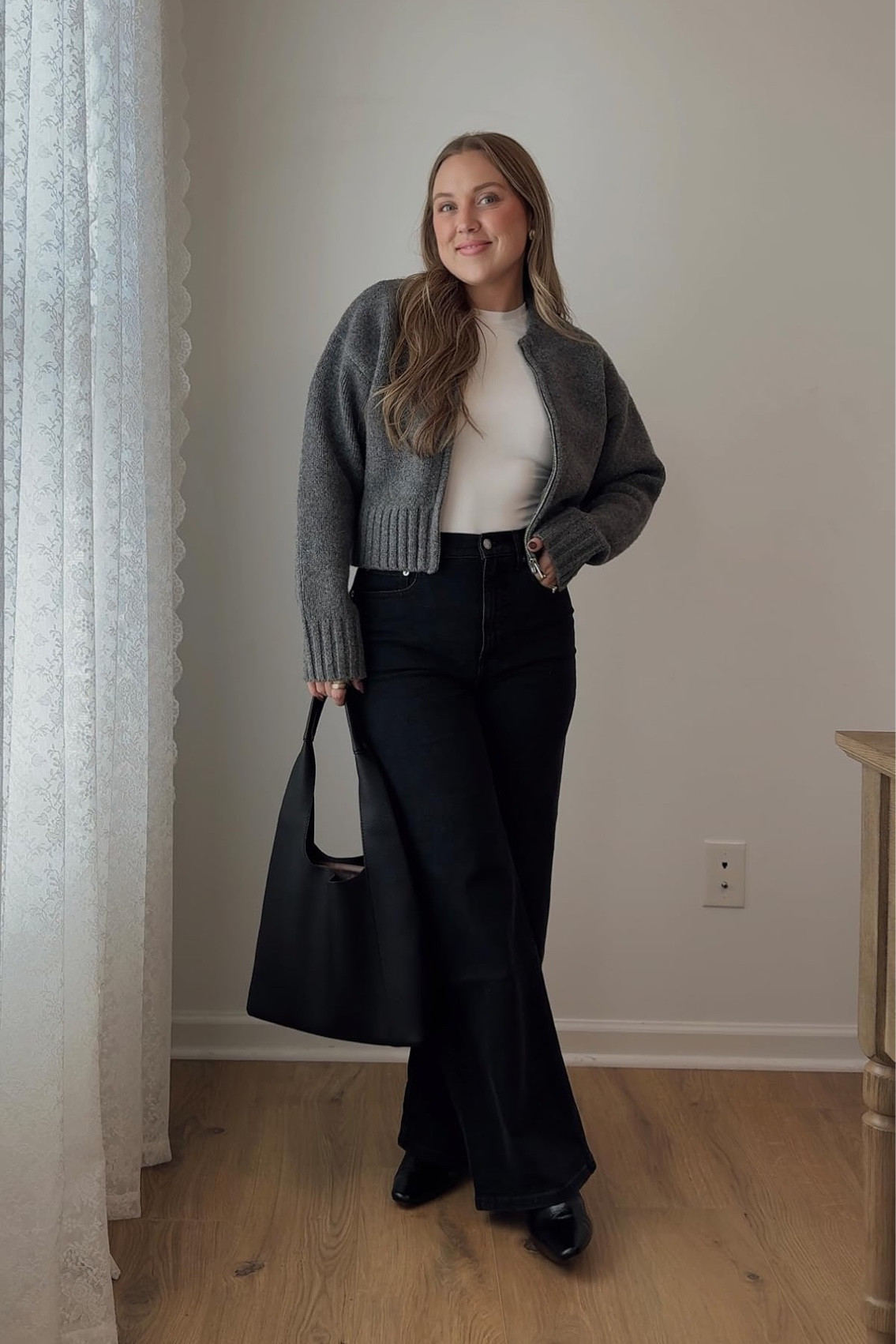 This sweater cardigan is great quality and so cute! I also have this genuine leather tote bag in multiple colors because it’s one of my favs. Wearing a small top and cardigan. Jeans are Everlane but linked a similar pairr


Chic style, black denim jeans, wide leg pants, bomber jacket, purse, pearl earrings, gold jewelry, workwear, sunglasses, leather black boots, booties, fall shoes, amazon finds, sunglasses, basics, wide leg pants, neutral style

#LTKItBag #LTKWorkwear #LTKStyleTip