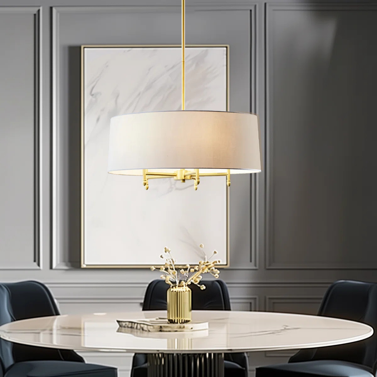 Presidio 5-Light Dimmable Chandelier with Drum-shaped Fabric Shade & Adjustable Height | Wayfair North America