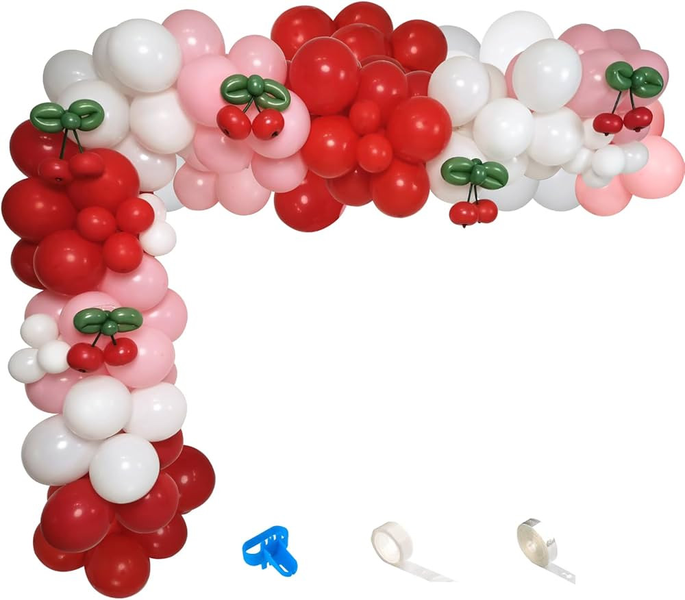 Cherry Balloon Garland Arch Kit, Red Pink White Balloons with DIY Cherry Fruit for Birthday Baby ... | Amazon (US)