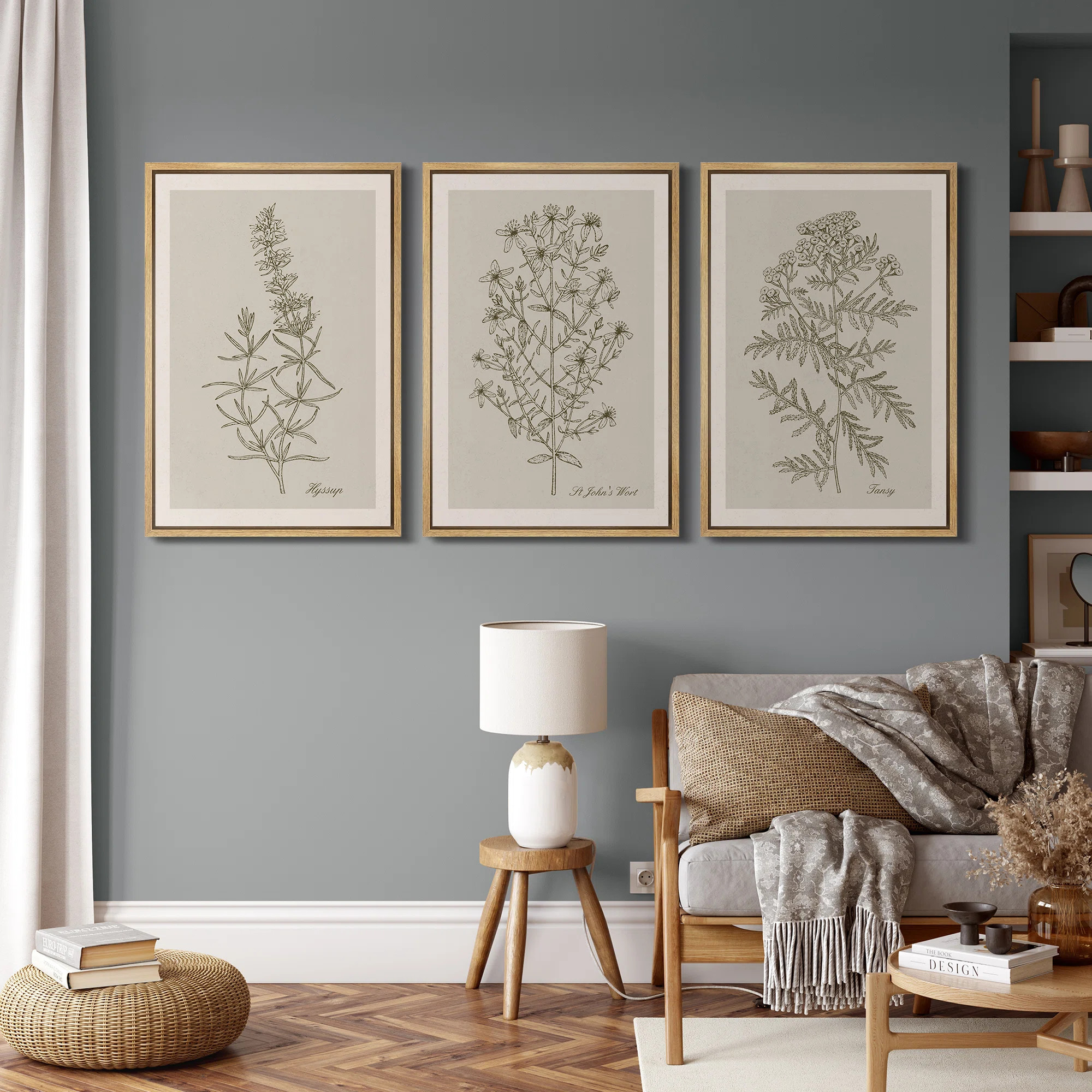 Duotone Vintage Flowers Neutral Floral Botanical Minimalist Framed Canvas 3 Pieces Print Wall Art | Wayfair North America