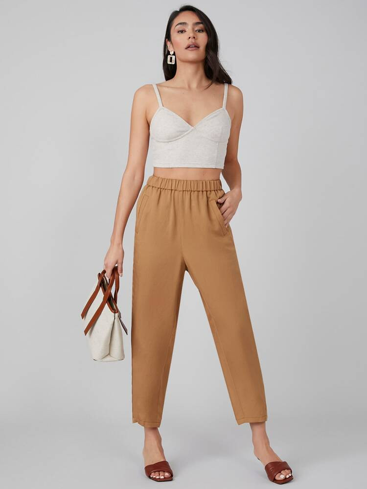 MOTF PREMIUM LINEN CROPPED TAPERED PANTS | SHEIN