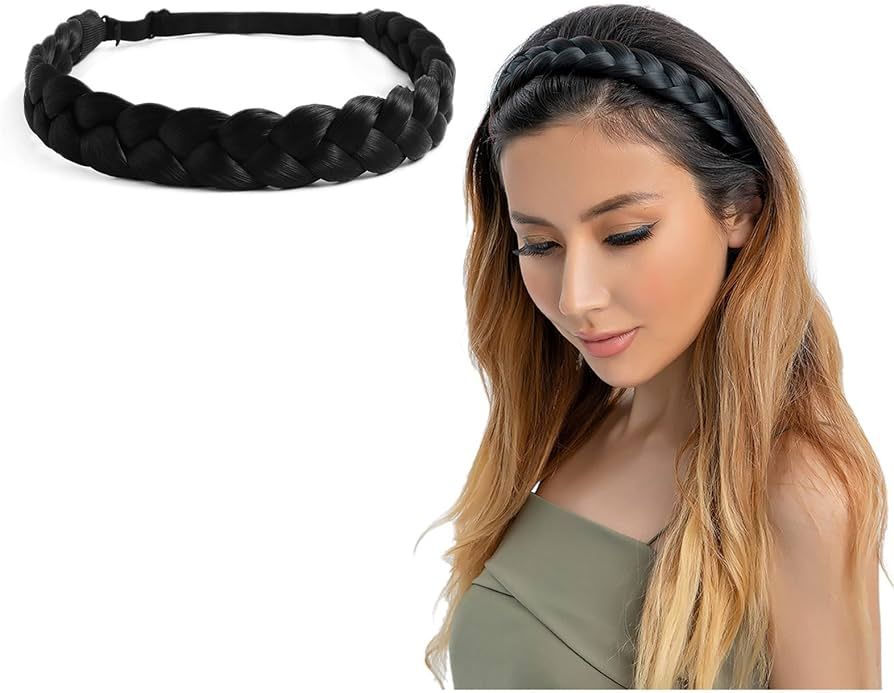 TOECWEGR Braid headband 3 Strands Synthetic Braided Hair Headbands Stretch Plaited Hair Headbands... | Amazon (US)