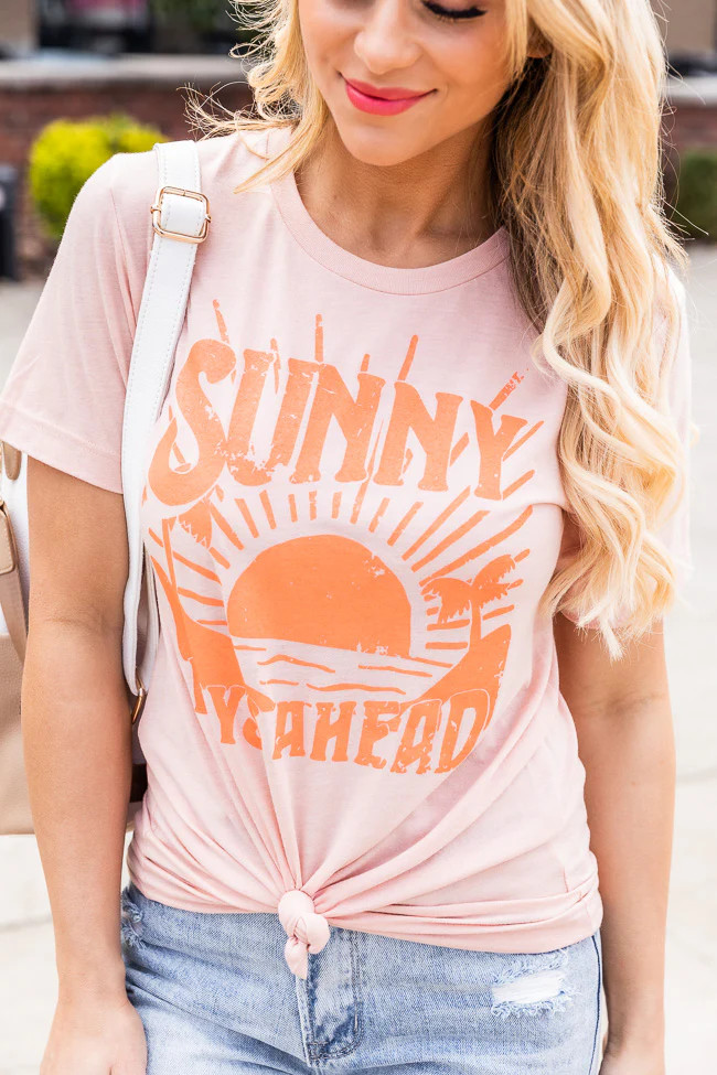 Sunny Days Ahead Graphic Heather Peach Tee | Pink Lily