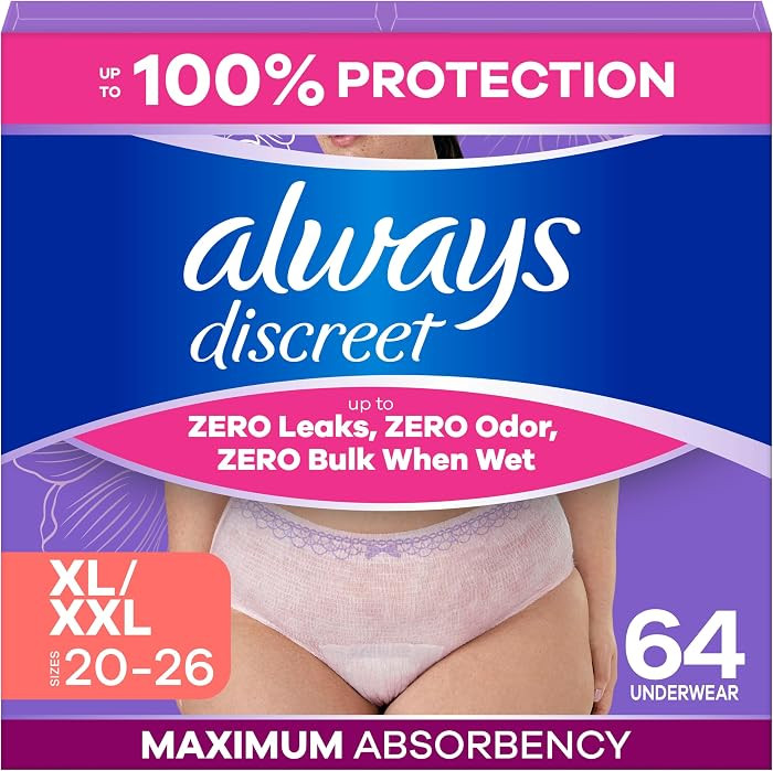Always Discreet Adult Diapers for Women, Incontinence Underwear, Postpartum Essentials, Disposabl... | Amazon (US)