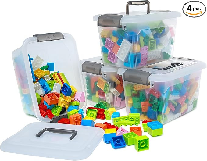 Citylife 4 Packs 6 QT Storage Bins with Lids Clear Plastic Bins with Grey Handle Stackable Storag... | Amazon (US)