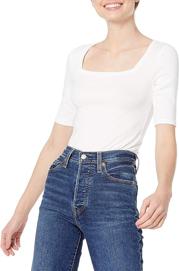 Amazon Essentials Women's Slim-Fit Half Sleeve Square Neck T-Shirt | Amazon (US)