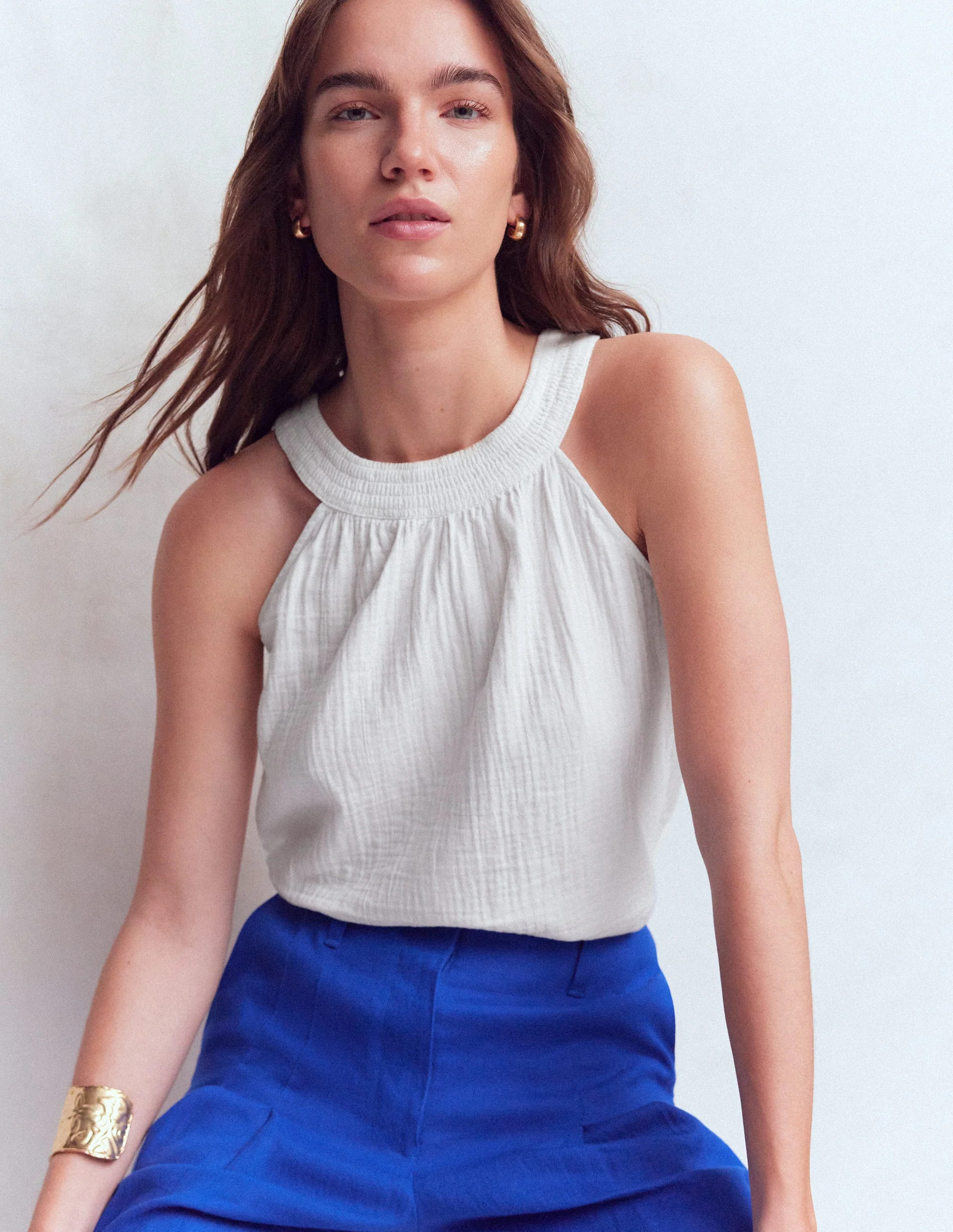 Halter-neck Double Cloth Top-White | Boden (US)