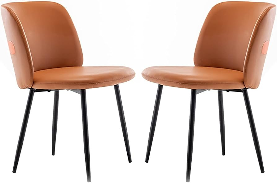 (2PCS) Dining Chair, Comfortable Leather Cushion Makeup Chair, Black Iron Bracket Back Chair, Mul... | Amazon (US)