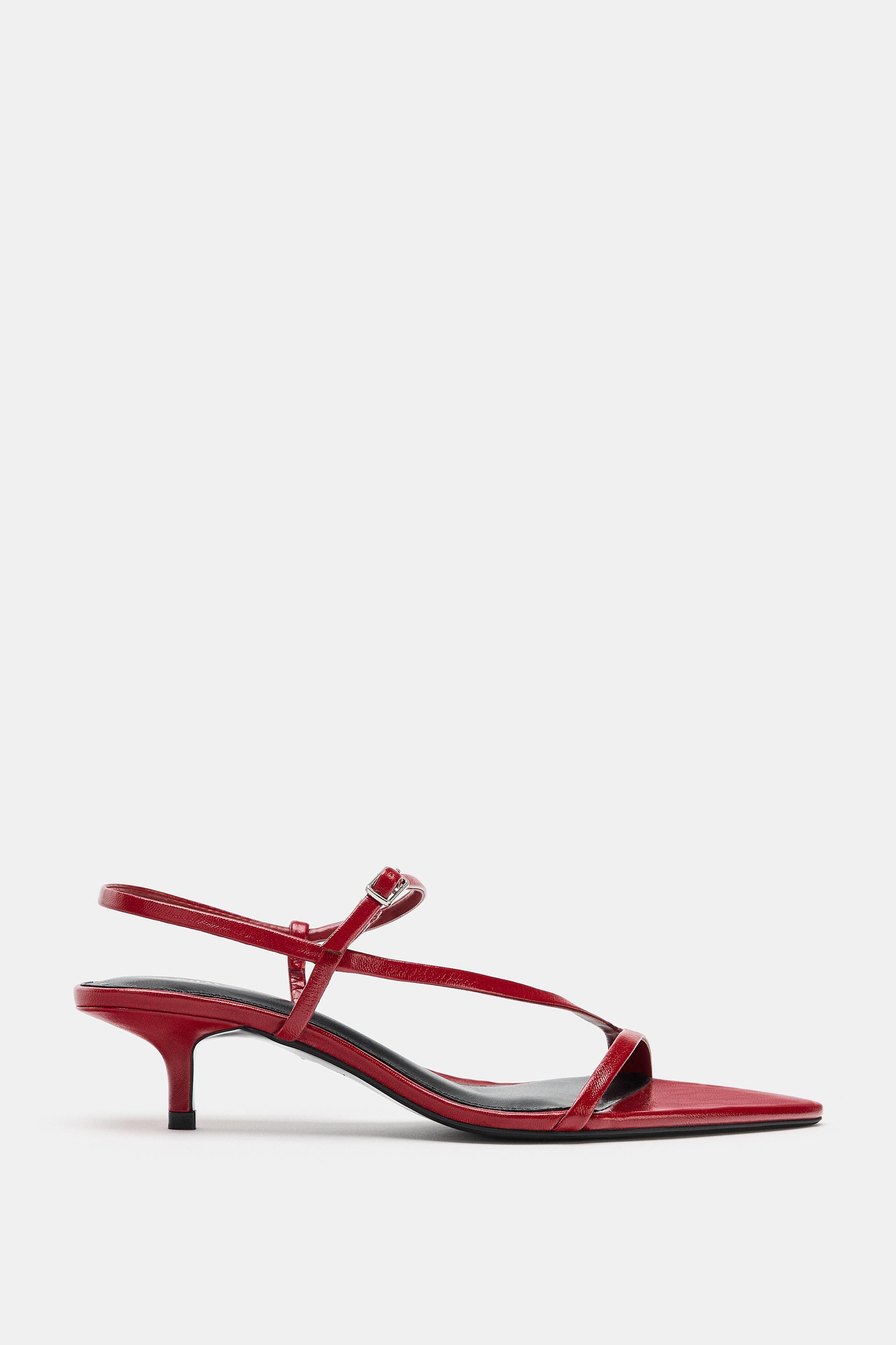 LEATHER KITTEN-HEEL SANDALS | Zara UK