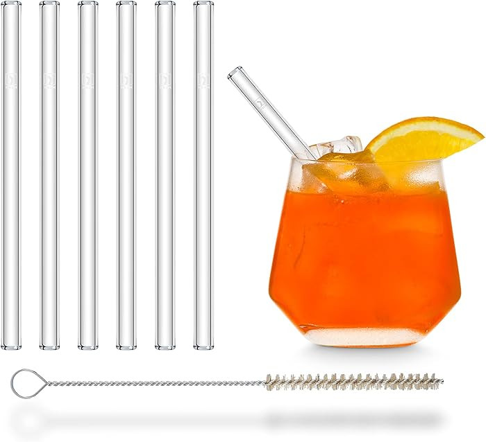HALM Glass Straws - 6 Reusable 6 inch clear Drinking Straws short + Plastic-Free Cleaning Brush -... | Amazon (US)