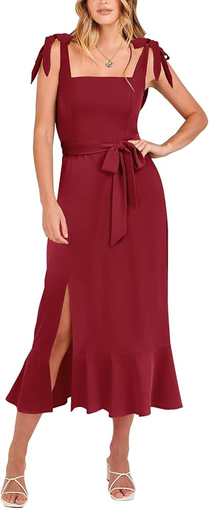 ANRABESS Women's Elegant Bridesmaid Dresses Square Neck Ruffle Split Midi Formal Dress for Weddin... | Amazon (US)