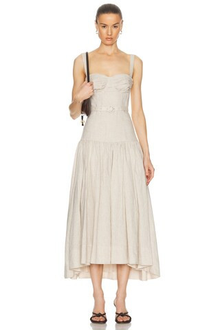 NICHOLAS Drenica Drop Waist Corset Midi Dress in Taupe | FWRD 