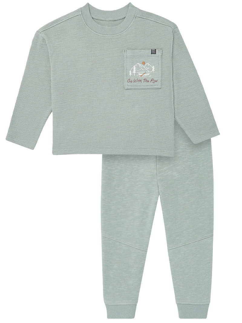 Modern Moments by Gerber Toddler Boy Organic Long Sleeve Tee and Sweatpant Outfit Set, Sizes 12 M... | Walmart (US)