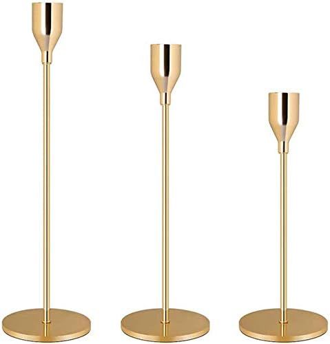 Candle Stick Holders Set of 3 Decorative Candlesticks for Taper Candles Wedding,Dinning,Party Gold | Amazon (US)